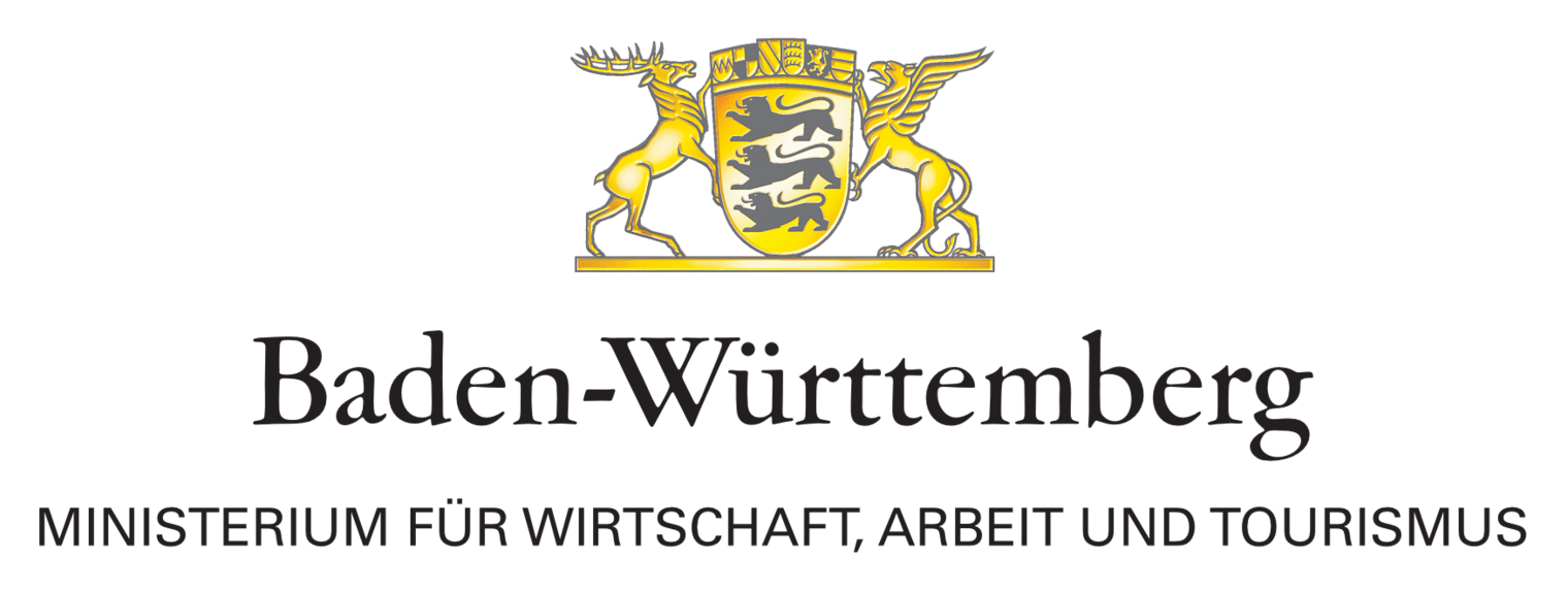 Wappen Baden-Württemberg mit Schriftzug Baden-Württemberg und dem Zusatz Ministerium für Wirtschaft, Arbeit und Tourismus 